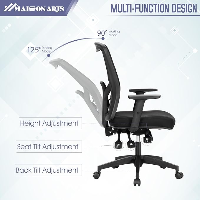 MAISON ARTS Ergonomic Mesh Office Chair, High Back Computer Task Chair Desk Chair with Adjustable Armrest and Lumbar Support for Home Office