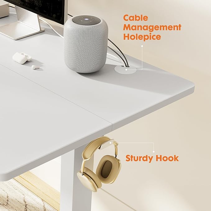 Sweetcrispy Standing Desk Adjustable Height, 48inch Electric Sit Stand up Desk for Home Office, Modern Rising Work Table for Computer Laptop, Lift Gaming Desk Sturdy Ergonomic Workstation, White