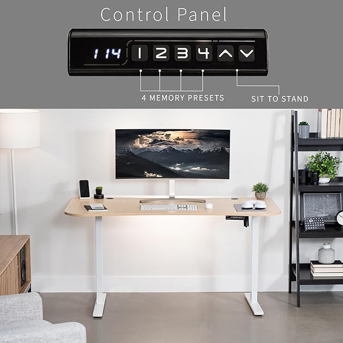 VIVO Electric 63 x 32 in Standing Desk, Memory Height Adjustment, 1B Series, Light Wood Top White Frame, DESK-KIT-1W1C