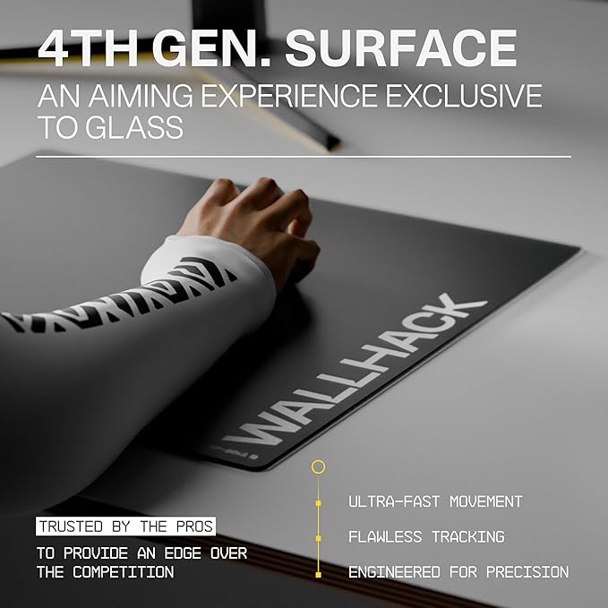 Wallhack SP-004A Black Glass Gaming Mouse Pad – 4th Gen Micro-Etched Surface, Medium Mousepad for Esports, Ultra-Fast Glide with Stopping Power, Tempered Glass, Durable & Portable, 15.4"x17.7" | Black
