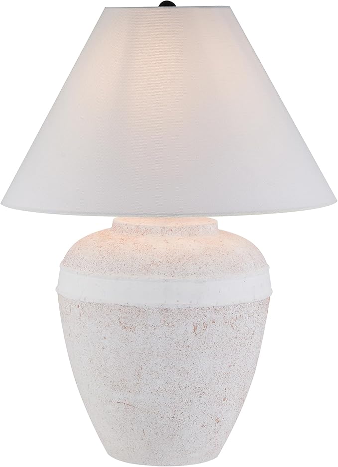 Henn&Hart 22.5'' Modern 1-Light Table Lamp with White Fabric Cone Shade for Living Room, Bedroom, or Office, White
