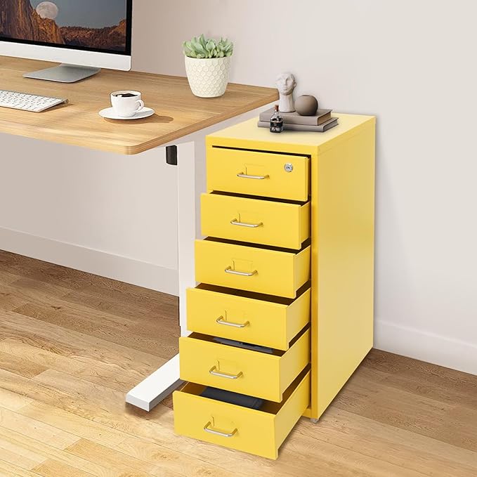 DYRABREST 6 Drawers Rolling File Cabinet, Metal Filing Cabinets with Lock, 27 inch H Vertical Filing Cabinet Under Desk for Home Office, Heavy Duty Metal Storage Cabinet for A4/Letter/Legal Size File