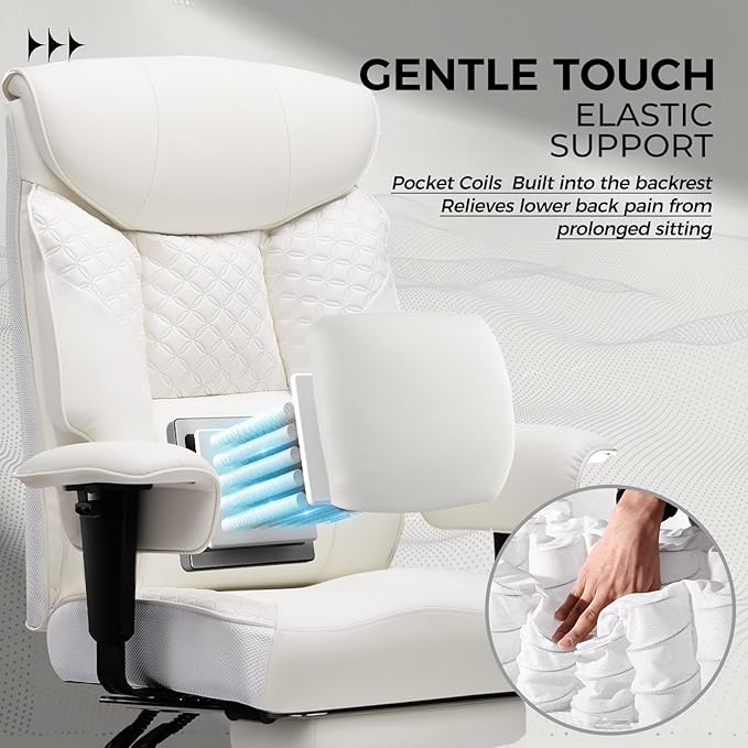 GTRACING Big and Tall Office Chair 400LBS Wide Ergonomic Gaming Chair with Deluxe Embossing Designed Leather with Foot Rest,150°Reclining Adjustable Soft Armrests Pocket Spring Back Support and Pillow