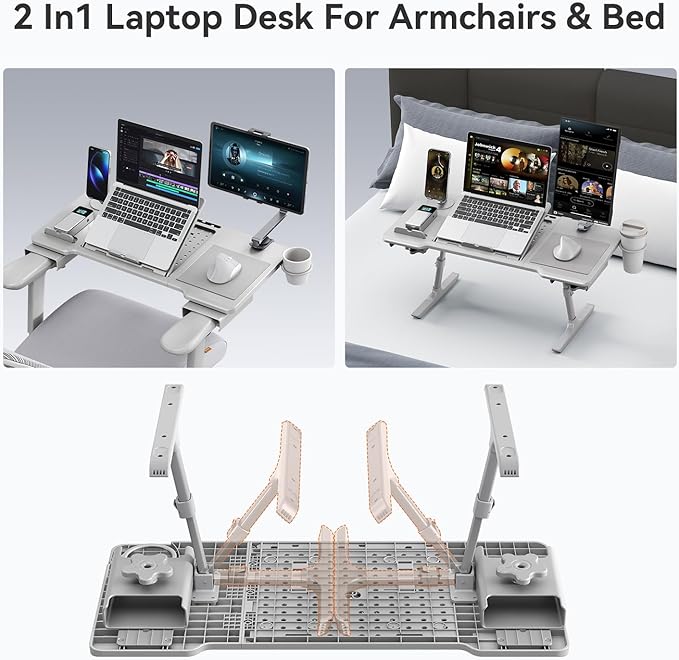 Newtral Lap Desk Bed Tray Table, Foldable Portable Laptop Table Tray for Chair, Laptop Stand for Couch Sofa Floor for Adults, Kids, Ideal for Study, Reading, Breakfast,and Working (Gray, Premium)