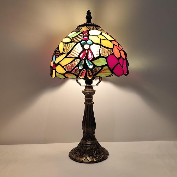 Small Tiffany Table Lamp 3-Way Tiffany Style Desk Lamp Stained Glass Antique Light Home Bedroom Bedside Lamp Retro Reading Decoration Lamps (Small Crushed Flowers Style)