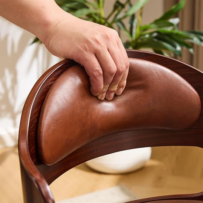 VINGLI Armless Home Office Desk Chair, Adjustable Swivel Chair,Dual-Use with/no Wheels,Small Retro Designed Walnut Curved Task Chair,Cushioned Nail Tech Chair for Study Area,Workspace,PU,Brown