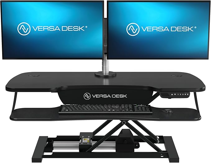 VERSADESK PowerPro™ Elite Electric Standing Desk Converter - App Controlled Desk Riser with USB Charging Port & LED Lights - Height Adjustable, Fully Assembled & Supports 80 lbs | Black (40” x 24")