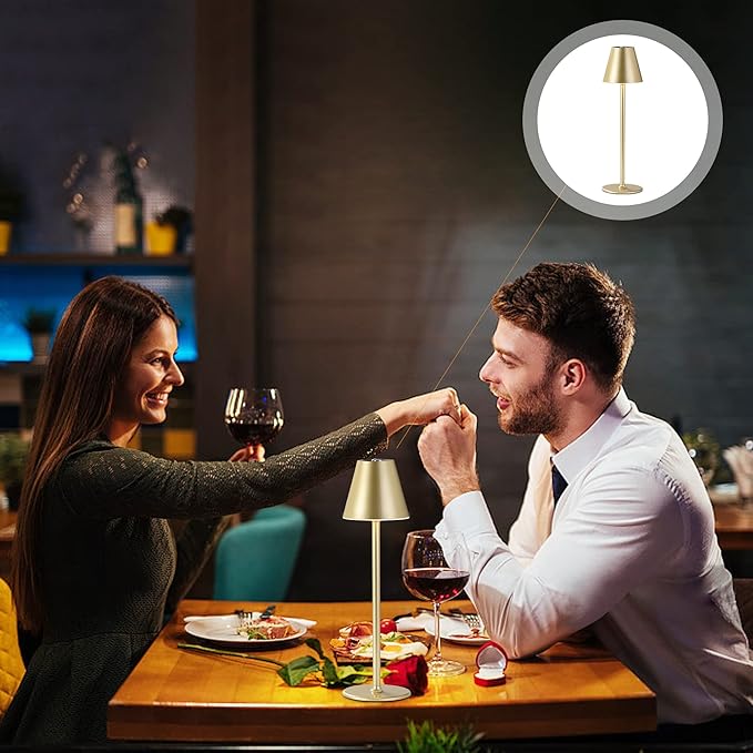 LED CordlessTable Lamp,4000mAh Rechargeable Battery Desk lamp,3 Level Brightness Night Light, Simple Design, for Couple Dinner/Coffee Table/Restaurant/Bedroom(Champagne Gold 4Pack)