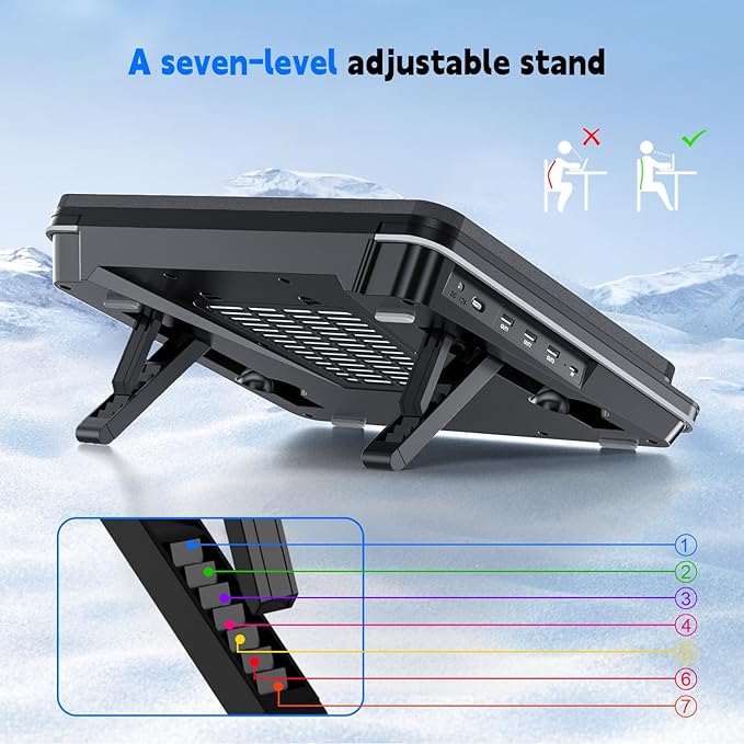 GT600 Laptop Cooling Pad Equipped with Gigantic Turbo-Fan(5.5inch Diameter),Sealed Foam for Rapid Cooling Gaming Laptop,14.1-19.3 inch Laptop Cooler with 3-Port USB Hub,Dust Filter,Touch Start