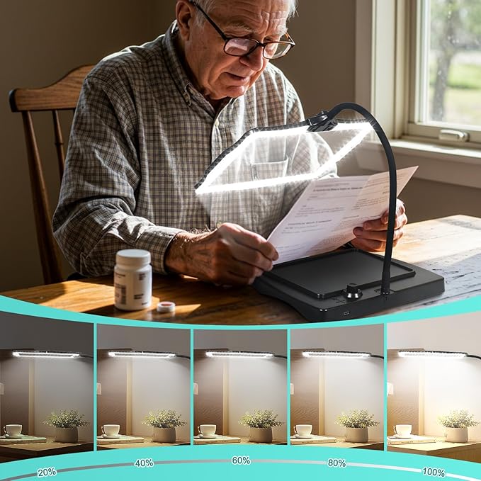 Magnifying Glass with Light and Stand 50 Ultra-Bright LEDs Large Magnifying Lamp with Light Magnifying Glass on Stand Hand-Free with 360° Flexible Gooseneck for Close Work Reading Repair Crafts