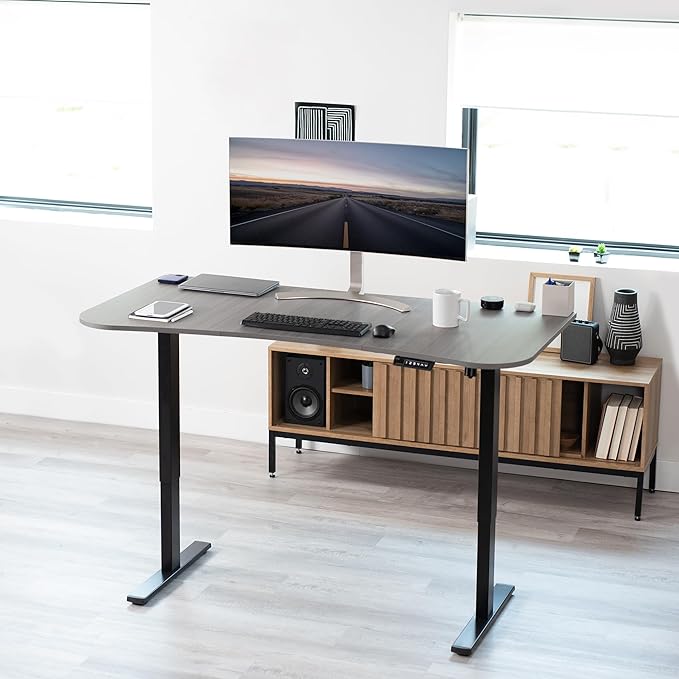 VIVO Electric 63 x 32 in Standing Desk, Memory Height Adjustment, 1B Series, Dark Gray Top Black Frame, DESK-KIT-1B1G