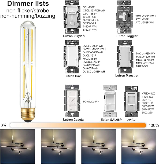 LiteHistory T10 LED Bulb 6W Equal E26 LED Bulb 60 Watt dimmable Neutral White 4000K E26 Edison Bulb AC120V 600lm Tubular Light Bulb T9 for Rustic Pendant,Island,Chandeliers,Wall sconces Pack of 6