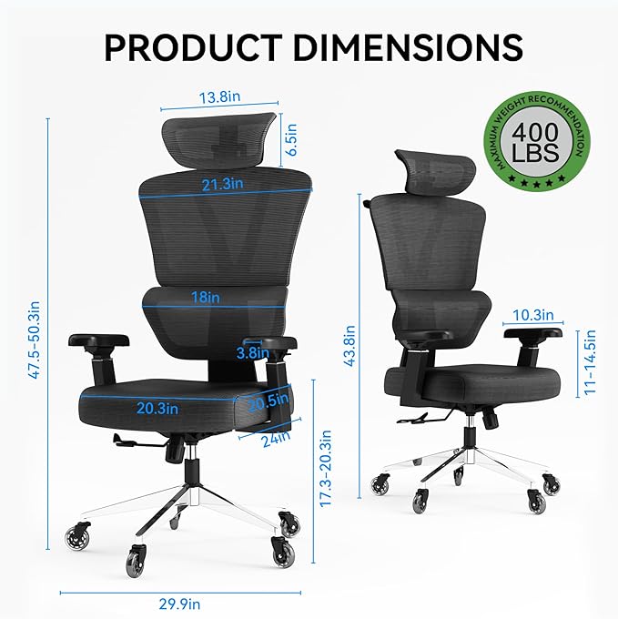 Ergonomic Office Chair, Black high-Back Office Chair, Lumbar Support Office Chair Suitable for Home Reading, Business Meetings and Home Office.
