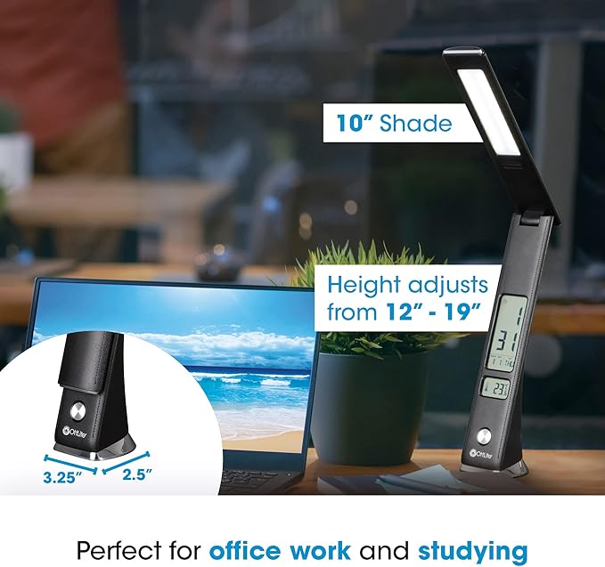 Prevention by OttLite LED Task Adjustable Lamp with Digital Display - Designed to Reduce Eyestrain - Adjustable Neck, 3 Color Modes & USB Charging - Crafting, Office Work, Reading & Studying