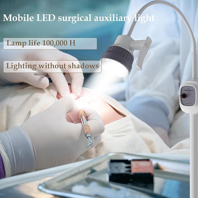 Surgical Examination Light Lamp 5W/12W Floor Stand Type Medical Exam Lamp, w/Universal Wheels Mobile Shadow Less Flexible Gooseneck LED Exam (12W Upgraded Inspection Light)