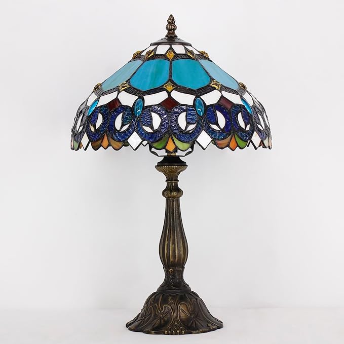 Tiffany Lamp Touch Control Table Lamp Blue Stained Glass Desk Lamp 12X12X19 Inches Jewelry Baroque Style Reading Light