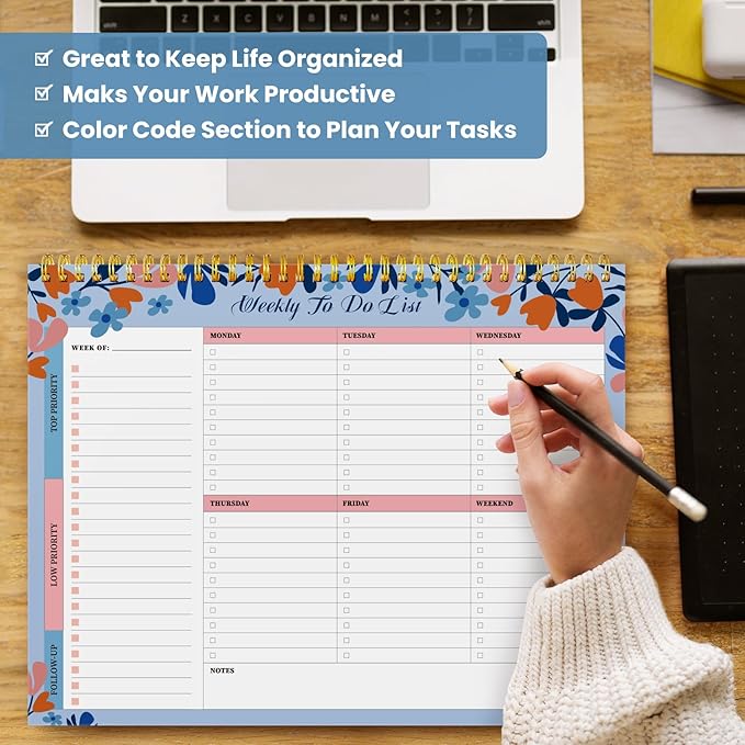 Weekly To Do List Notepad with 52 Undated Sheets(8.5"×11")- Undated Weekly Planner Notepad for Office Desk Accessories and Supplies - Frosted Coral