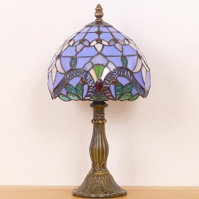 Small Tiffany Lamp Mini Stained Glass Table Lamp Bedside Accent Lamp Memory Sympathy 8X14.5 Inch (Baroque Style)