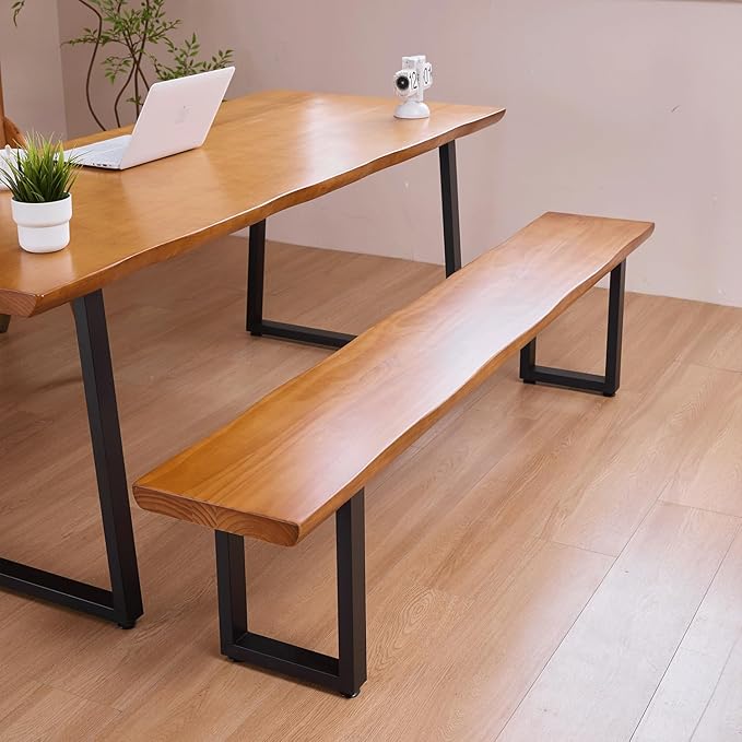 "Durable Solid Wood Top Bench with Sturdy Metal Legs – Versatile Dining & Office Seating - Multi-Size Options Ideal for Living Room, Dining Room, and Home Office" (dark yellowbench, 78.74in)