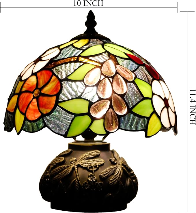 Small Tiffany Table Lamp Brown Grape Style Stained Glass Desk Lamp 10X11.5 Inch Mushroom Table Light for Office Home Living Room Bedroom