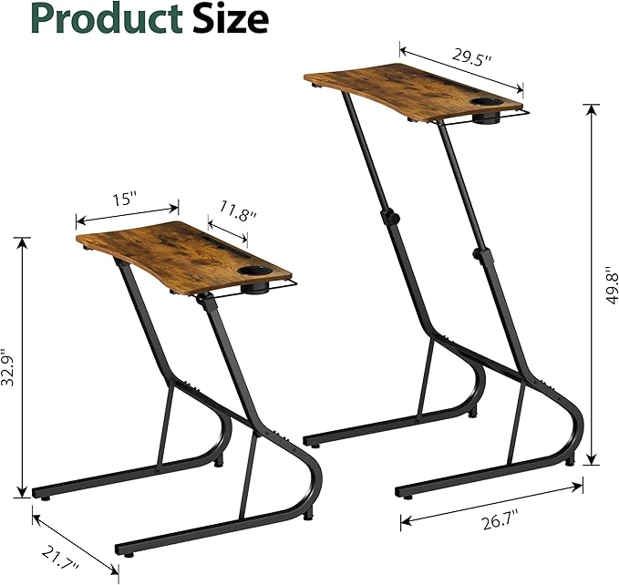 GRLEAF Adjustable Height Standing Desk for Walking Pad Treadmill, Desk for Laptop with Cup Holder, Desk for Bike/Cycling, Used for Bedrooms and Offices (Rustic Brown)