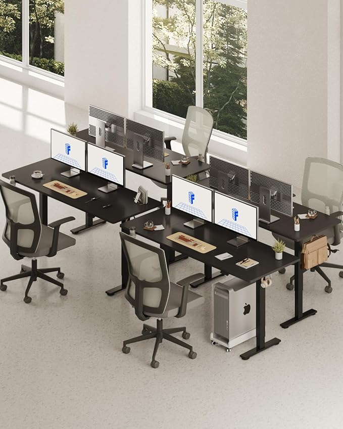 FLEXISPOT 71 x 32 Inch Large Standing Desk, Stand Up Desk with Splice Board, Rising Desks for Home Office, Office Desk with Headphone Hook (Black Frame + Black Top, 2 Packages)