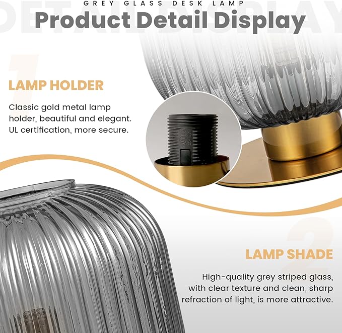 Gray Table Lamps Modern Table Lamp Smoky Glass Lamp Small Bedside Lamp Mid Century Living Room Globe Table Lamp Vintage Bedside Gold Lamp for Bedroom Nightstand