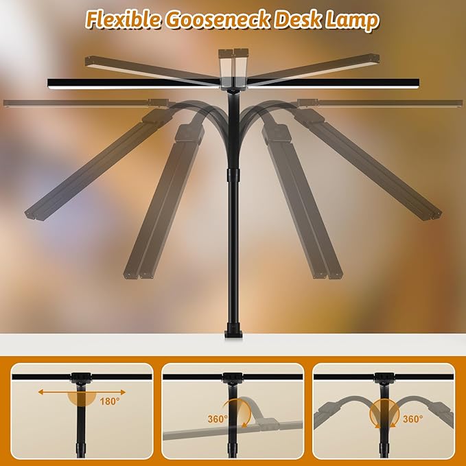 LED Desk Lamp for Office Dorm Home - Eye Caring Desk Light with Timer, Remote Control 24W 5 Color Brightest Dual Screen Computer Monitor Gooseneck Dimmable Table lamp with Anti-Glare Cover Base