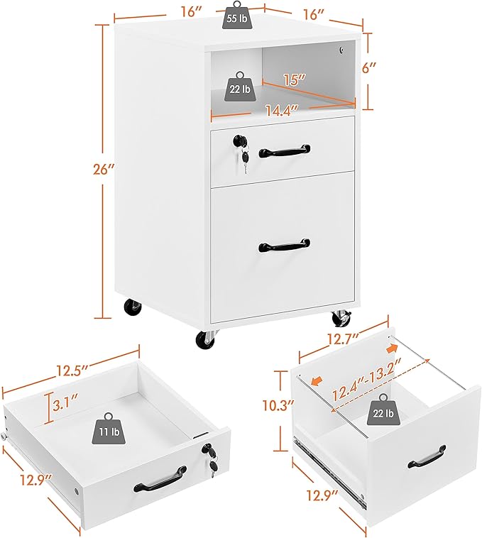 Yaheetech File Cabinet Vertical File Cabinets Mobile Letter Size File Storage Organizer Small Filing Cabinet Printer Stand for Home and Office White