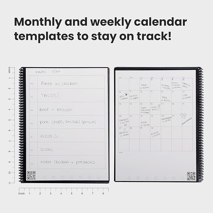 Rocketbook Fusion Reusable Undated Productivity Planner, Letter Size 8.5x11, Steel Blue - Goals, Monthly and Weekly Calendar, Daily To-do List, Lined and Dotted Notes Pages