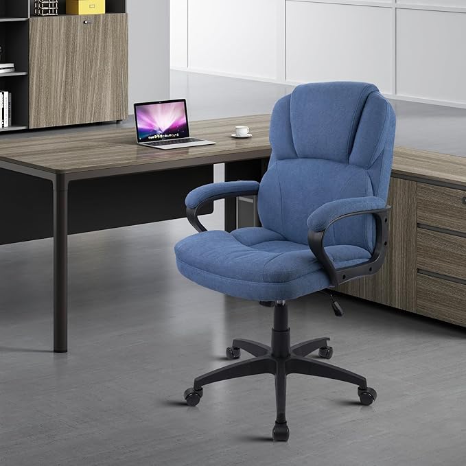 CLATINA Blue Cloth Office Chair Fabric Covered Desk Chair, Adjustable Height Swivel Chairs Ergonomic Executive Chair with Arms and Wheels Comfortable Upholstered 350 LBS