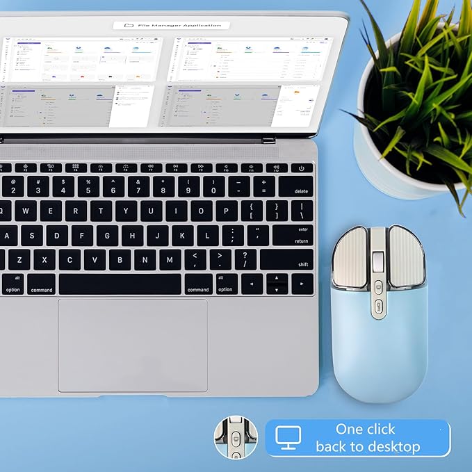 YOCUNKER Wireless Mouse, 2.4G Rechargeable Silent Slim Computer Mouse with USB Receiver 3 DPI, Back to Desktop Button Cordless Mice for PC Laptop Computer Desktop Windows Mac OS Office (Blue)