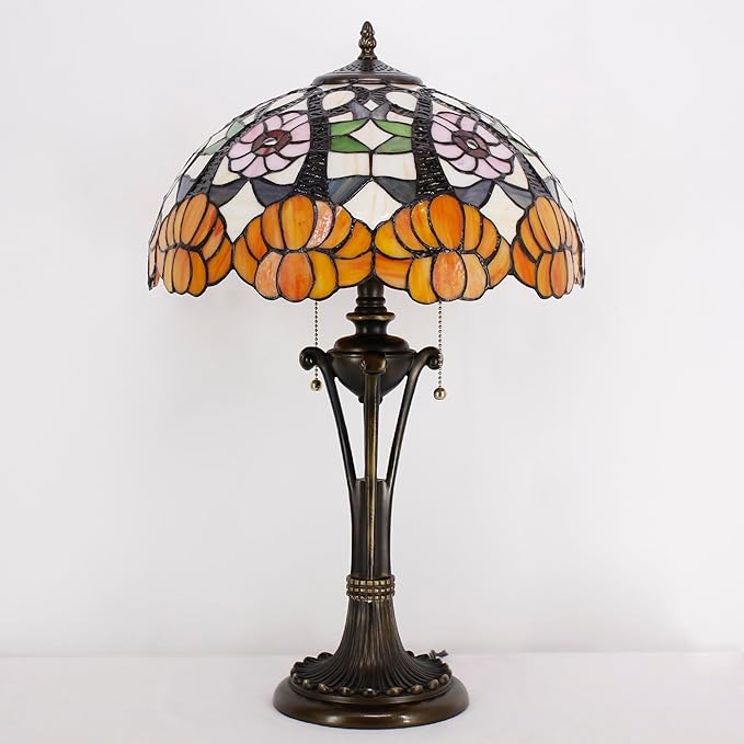 Tiffany Table Lamp Orange Flower Stained Glass Desk Lamp 16X16X24 Inches Reading Light