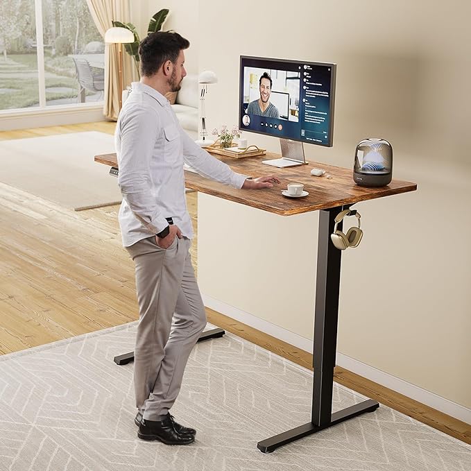Sweetcrispy Standing Desk Adjustable Height, 63inch Electric Sit Stand up Desk for Home Office, Modern Rising Work Table for Computer Laptop, Lift Gaming Desk Sturdy Ergonomic Workstation, Rust Brown