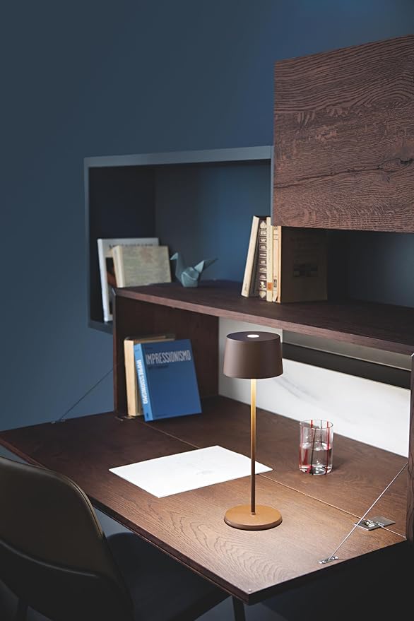 Zafferano, Olivia Pro Lamp, Rechargeable Cordless Table Lamp with Touch Control, Suitable for Indoor and Outdoor, Dimmer, 2700-3000 K, Height 14 Inches, Rust Color