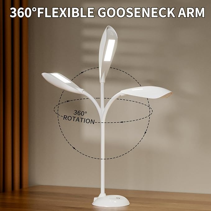 Desk Lamp, LED Eye-Caring Table Lamp, Study Lamps with Flexible Goose Neck for Bedroom, Eye-Caring Light, 3 Brightness 360° Rotation Touch Table Gooseneck Lamp, Bright for Bedroom, Study, Home Office