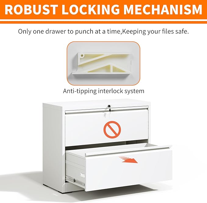 2 Drawer Lateral File Cabinet with Lock Heavy Duty Large Metal Filing Cabinets Home Office White Locking Cabinets Wide Steel Cabinet for Legal/Letter Size,Assembly Required
