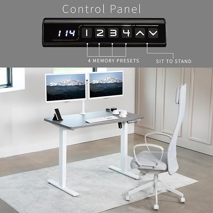 VIVO Electric 43 x 24 in Standing Desk, Memory Height Adjustment, 1B Series, One-Piece Dark Gray Top, White Frame, DESK-KIT-1W4G