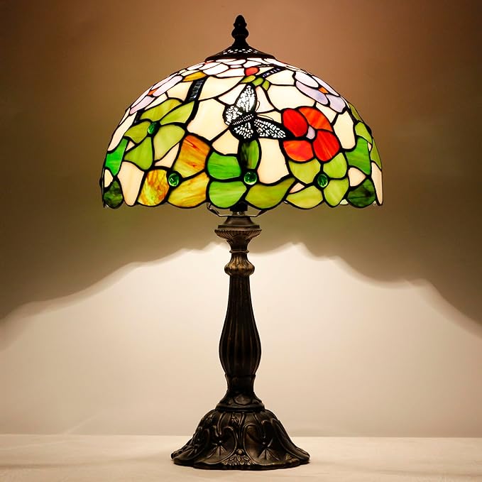 Tiffany Lamp Touch Control Table Lamp Stained Glass Desk Lamp 12X12X19 Inches Butterfly Flower Style Reading Light