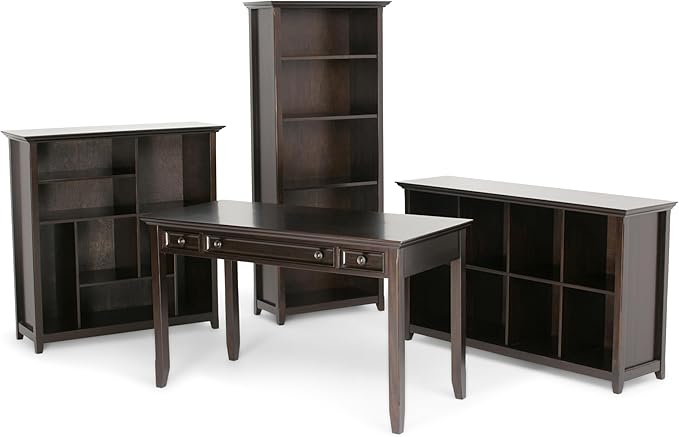SIMPLIHOME Amherst Desk - 54-Inch Wide Solid Wood Writing Desk in Hickory Brown, Transitional Home Office Computer Table for Workspace or Study with 2 Drawers and Flip-Down Keyboard Tray