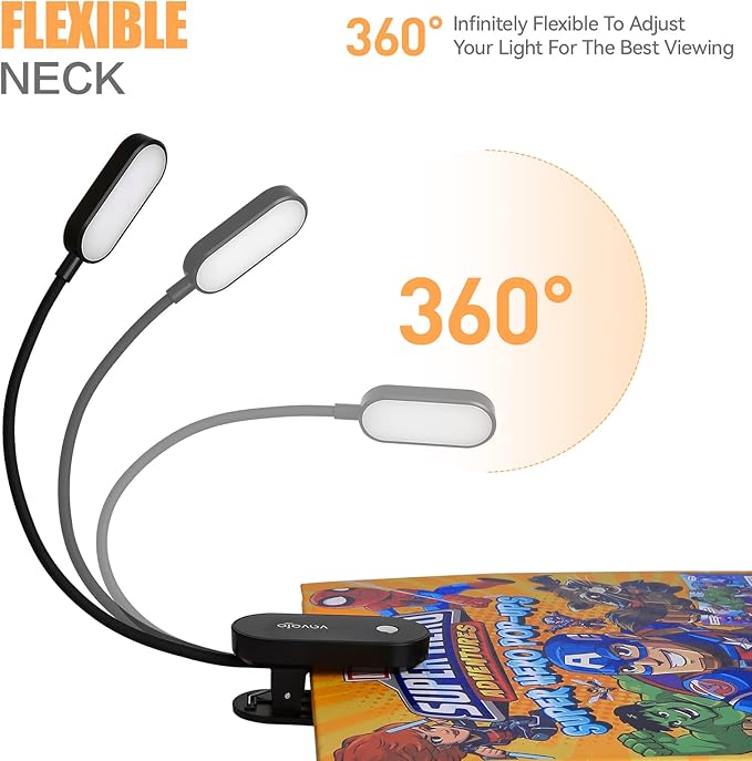 VAVOFO Rechargeable Book Light, 14 LEDs Eye Care Clip On Amber Reading Light for Bookworms Reading in Bed with 9 Colors 9 Brightness(Black)
