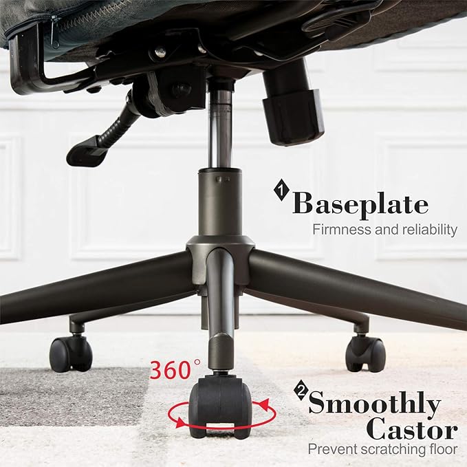 ovios Ergonomic High Back Office Chair, Mid-Century Modern Faux Suede Leather Chair with Padded Armrests, Comfy Executive Computer Task Swivel Rolling Chairs, Dark Grey