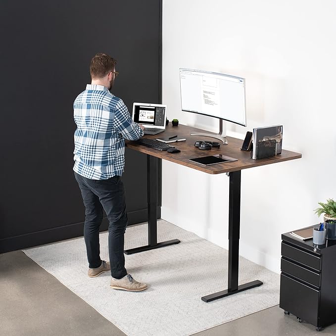 VIVO Electric 71 x 36 in Rustic Standing Desk, Memory Height Adjustment, 1B Series, Vintage Brown Top Black Frame, DESK-KIT-1B7N-36