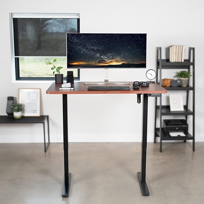 VIVO Electric 48 x 30 in Standing Desk, Memory Height Adjustment, 1B Series, One-Piece Dark Walnut Top, Black Frame, DESK-KIT-1B5D