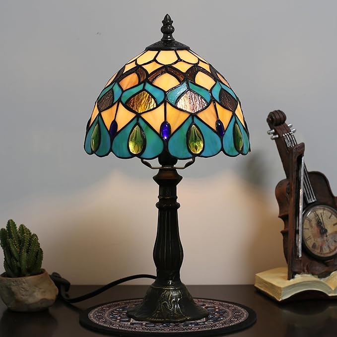 Tiffany lamp 8-inch Stained Glass lamp Suitable for use on Bedroom nightstands and can Also be Used as a Small Reading lamp in Living Rooms and Home Offices