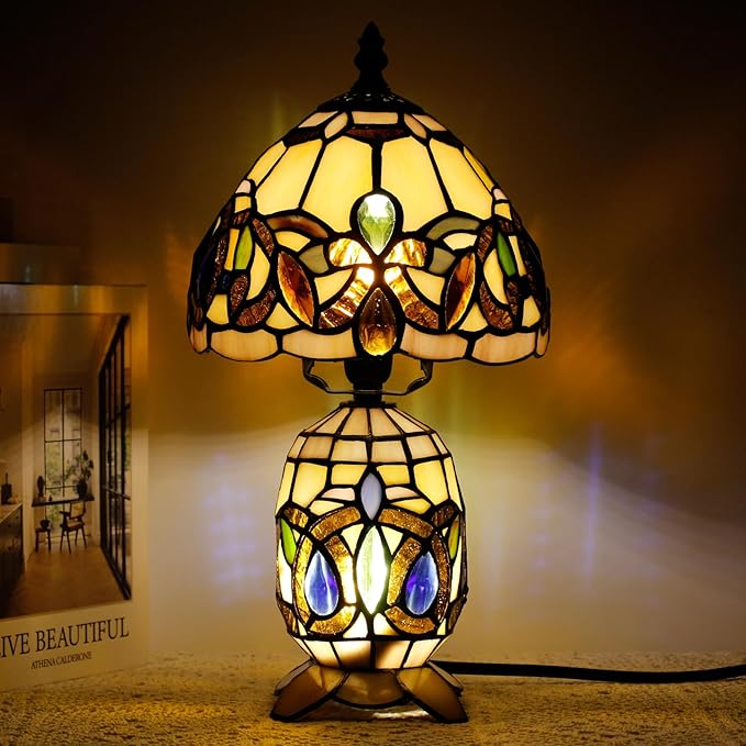 Small Tiffany Lamp Stained Glass Table Lamp Mini Mother Daughter Vase Desk Accent Light for Bedroom Bedside Reading Home Antique Style Decor 8X14 Inches (Serenity Victorian)