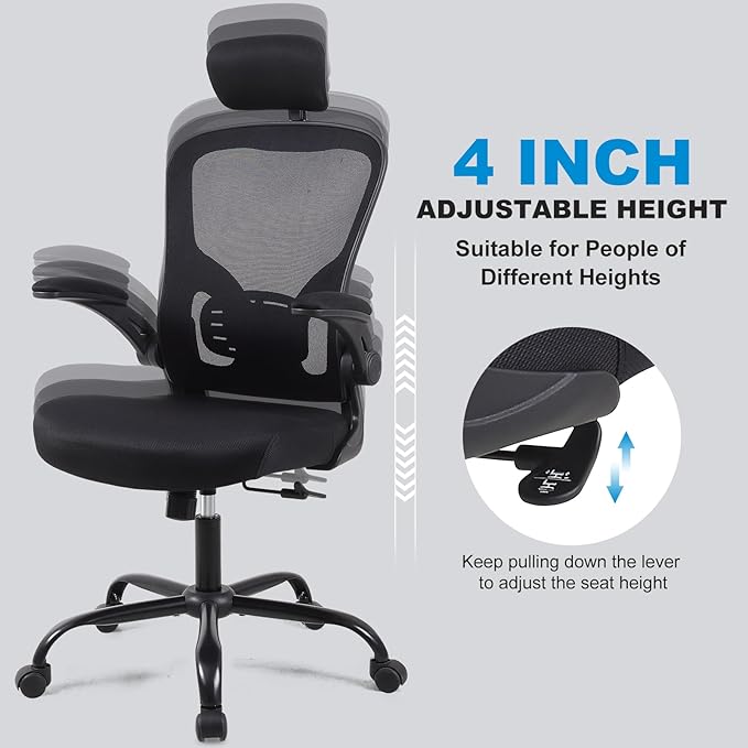 10 Pack Ergonomic Office Chair with 3D Adjustable Headrest, Mesh Home Office Desk Chairs with Lumbar Support & Flip-Up Armrests for Office, Home and Conference Room(10 Pack)
