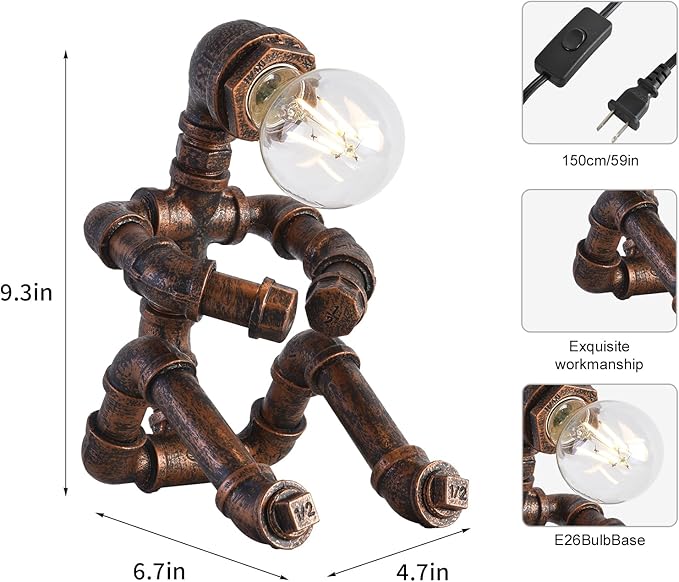 XEYOU Steampunk Table Lamp Vintage Industrial Iron Robot Desk Lamp Creative Water Pipe Robot Light for Bedside Table Nightstand Bar Restaurant Café