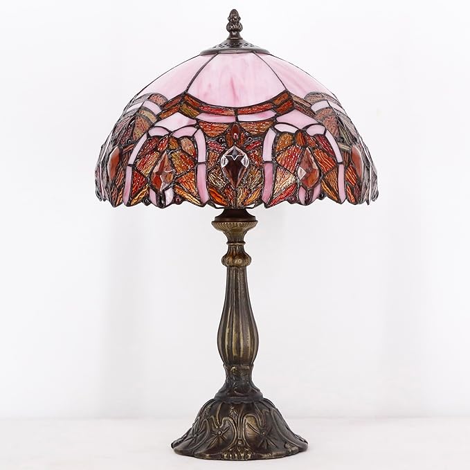 Tiffany Lamp Touch Control Table Lamp Pink Stained Glass Desk Lamp 12X12X19 Inches Jewelry Style Reading Light