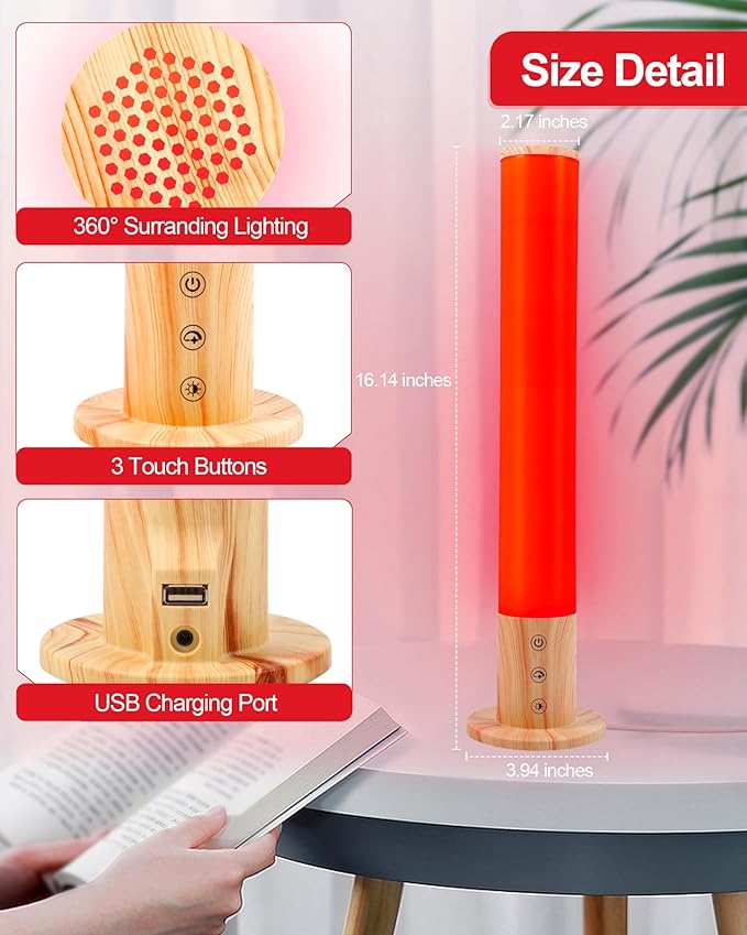 Red Light Night Light Lamp for Sleep GlowPillar Red Nightlight Desk Lamp with 670nm Wavelength Multi-Color and Brightness Options Remote Control USB Charging Elegant Design